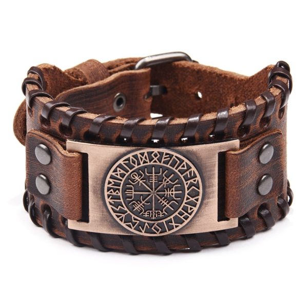 Bracelet Pirate Viking en cuir et acier